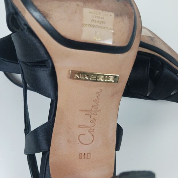Cole Haan Sari Air Sling Black Satin Size 8.5 Open Toe Heels Air Tech Footbed - Picture 3 of 16